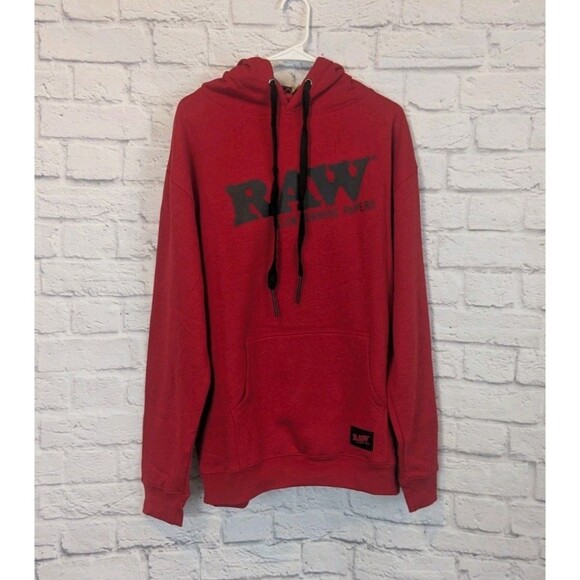 RAW Natural Rolling Papers Logo Bright Red High Hoodie Unisex Medium NEW - Picture 1 of 8